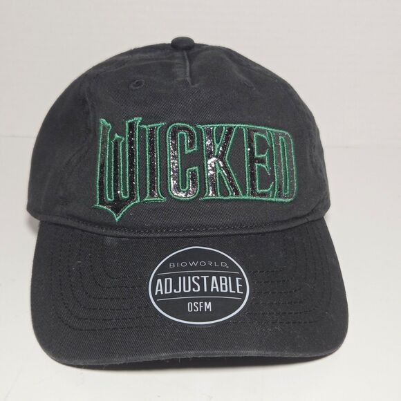 Bioworld Wicked Glitter Print Logo Womens Black Adjustable Baseball Cap Hat - Picture 1 of 8